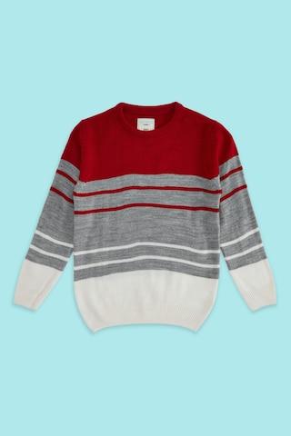 Off White Stripe Casual Full Sleeves Round Neck Boys Regular Fit Sweater