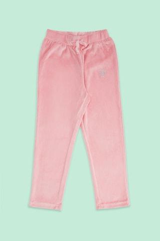 Peach Embroidered Full Length Winter Wear Girls Regular Fit Trouser