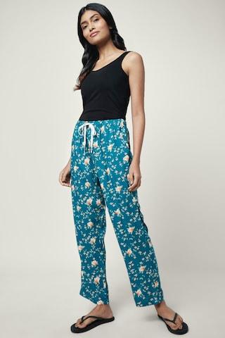 Teal Printed Full Length Mid Rise Sleepwear Women Comfort Fit Pyjamas