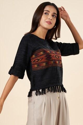 charcoal-embroidered-casual-half-sleeves-round-neck-women-regular-fit-pullover