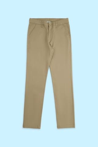 Khaki Solid Mid Rise Casual Boys Regular Fit Trousers
