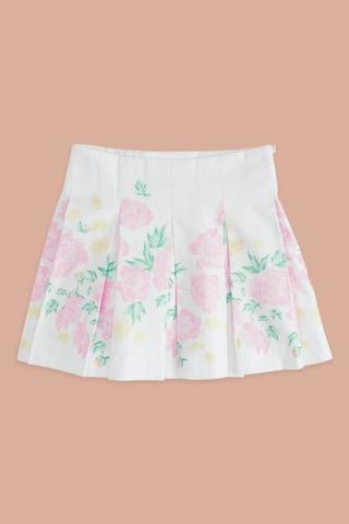 White Floral Printed Knee Length Party Girls Regular Fit Skirt
