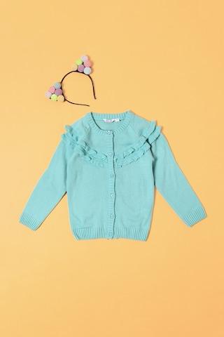 Aqua Solid Casual Full Sleeves Round Neck Girls Regular Fit Sweater