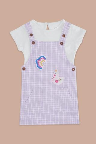white-check-casual-half-sleeves-round-neck-girls-regular-fit-dungaree-set