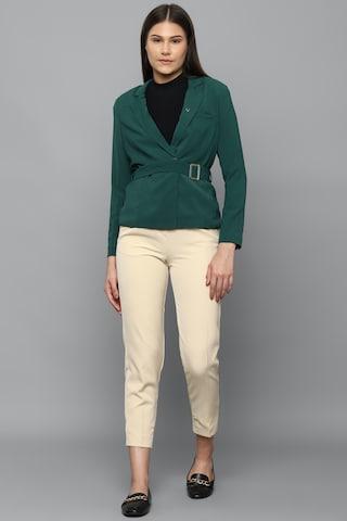 Teal Solid Formal Full Sleeves Regular Collar Women Regular Fit Blazer