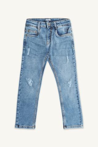 Medium Blue Solid Full Length Mid Rise Casual Boys Tapered Fit Jeans