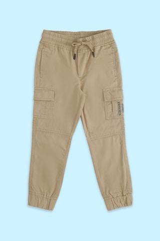 Khaki Solid Full Length Mid Rise Casual Boys Regular Fit Trousers
