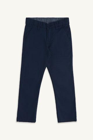 Navy Solid Full Length Mid Rise Formal Boys Regular Fit Trousers