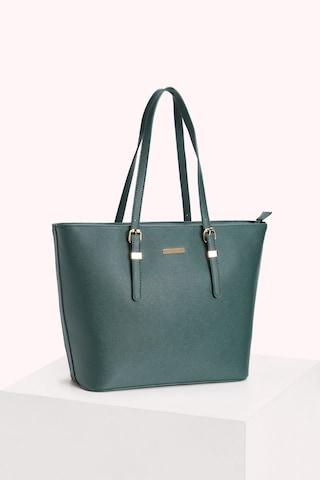 green-solid-casual-pu-women-tote-bag