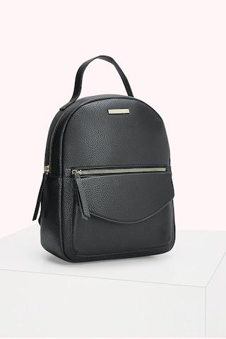 black-textured-casual-pu-women-backpack