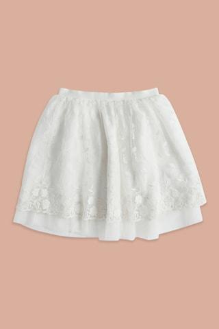 White Embroidered Above Knee Length Party Girls Regular Fit Skirt