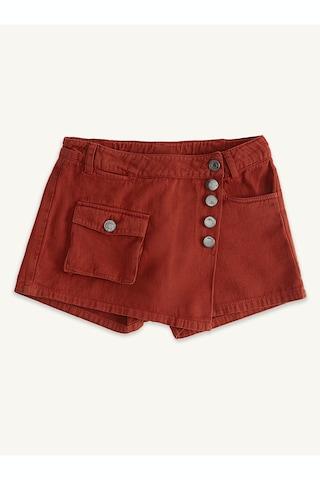 Maroon Solid Knee Length Casual Girls Regular Fit Skirt