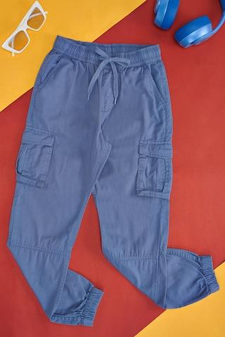 Medium Blue Solid Full Length Mid Rise Casual Boys Regular Fit Trousers