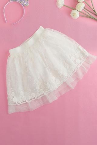 White Embroidered Knee Length Casual Girls Regular Fit Skirt