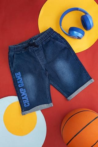 Medium Blue Printed Knee Length Mid Rise Smart Casual Boys Regular Fit Shorts