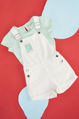 White Solid Knee Length Casual Girls Regular Fit Dungaree