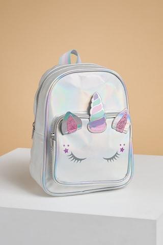 Silver Unicorn Casual PU Girls Backpack