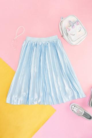 Light Blue Solid Knee Length  Party Girls Regular Fit  Skirt