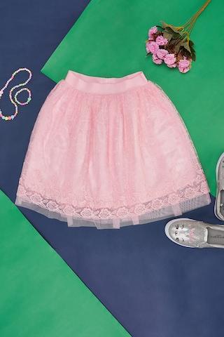 Pink Lace Knee Length  Party Girls Regular Fit  Skirt
