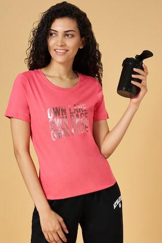 Pink Print  Active Wear Women Regular Fit  T-Shirt