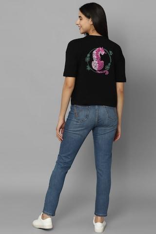 Black Print Casual Half Sleeves Round Neck Women Regular Fit T-Shirt