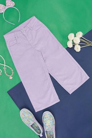 Lilac Solid Full Length  Casual Girls Regular Fit  Trousers