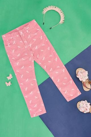 Pink Print Full Length  Casual Girls Regular Fit  Trousers