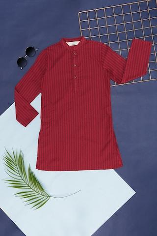 Red Print Casual Full Sleeves Mandarin Collar Boys Regular Fit Kurta