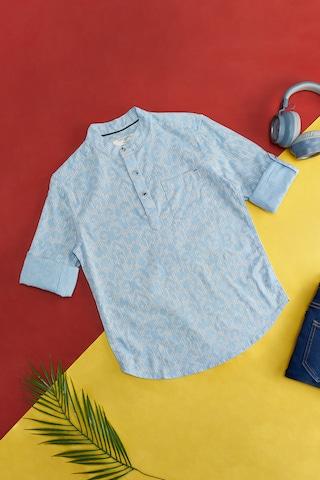 light-blue-print-casual-full-sleeves-band-collar-boys-regular-fit--shirt