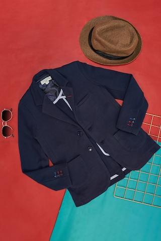 Navy Self Design Formal Full Sleeves Notched Collar Boys Regular Fit  Jacket