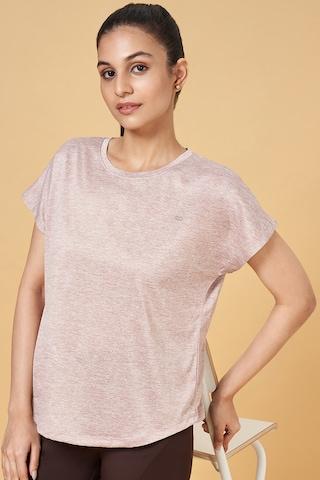 Pink Textured Active Wear Women Regular Fit  T-Shirt