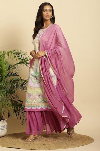 Mauve Solid Ankle-Length Ethnic Women Loose Fit Sharara