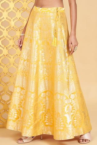 Yellow Embroidered Full Length  Ethnic Women Regular Fit Skirt