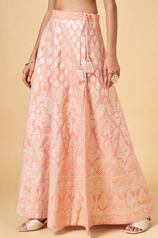 Peach Embroidered Full Length  Ethnic Women Regular Fit  Skirt