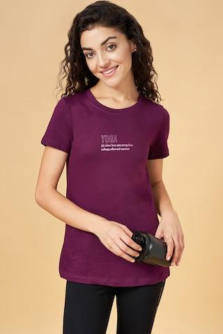 Dark Purple Print  Active Wear Women Regular Fit T-Shirt