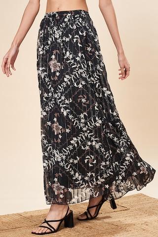 Black Print Ankle-Length  Casual Women Flared Fit  Skirt