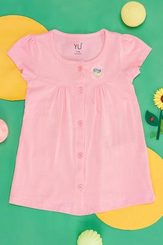 Pink Cut & Sew Casual Full Sleeves Round Neck Baby Regular Fit  Dress