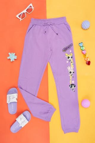 Purple Print Full Length  Casual Girls Regular Fit  Track Pants