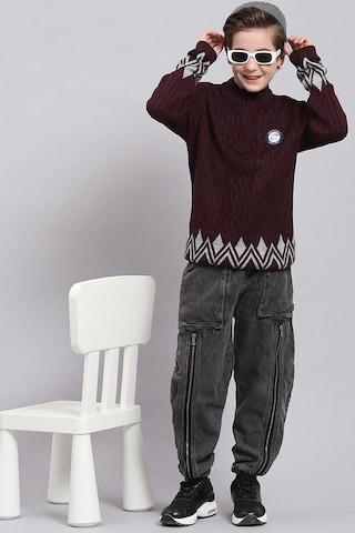 maroon-woven-acrylic-high-neck-boys-regular-fit-pullover