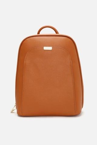 brown-solid-casual-polyurethane-women-backpacks
