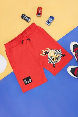 Red Print Casual Boys Regular Fit Shorts
