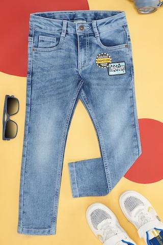 Light Blue Solid Casual Boys Slim Fit Jeans
