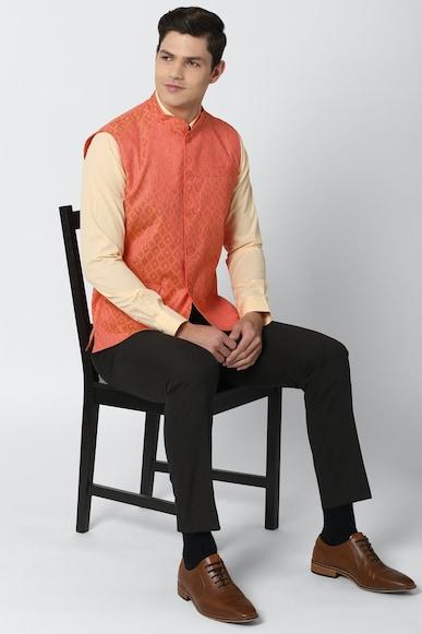 Men Orange Print Regular Fit Party Nehru Jacket