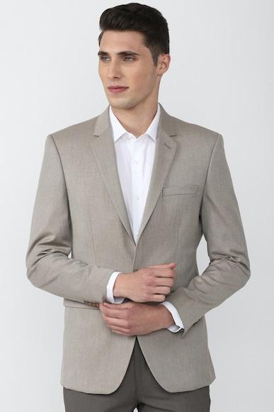 Men Grey Textured Slim Fit Formal Blazer