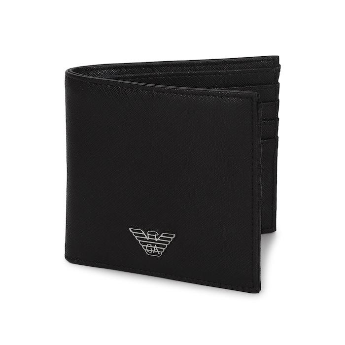 Men Black Metal Eagle Branding Bi-Fold Wallet