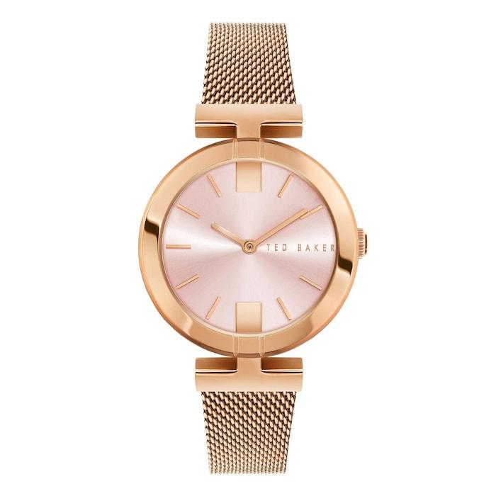 Women Pink dial and Rose Gold-Tone Stainless Steel Mesh Bracelet Watch