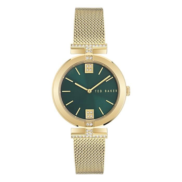 Women Green Dial and Gold-Tone Mesh Bracelet Watch