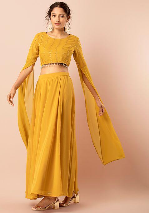 yellow-embroidered-extra-long-sleeves-zipped-crop-top