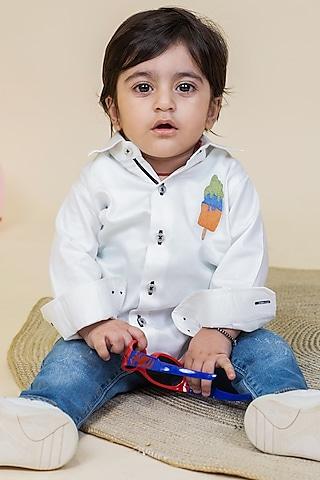 White Shirt With Embroidery For Boys