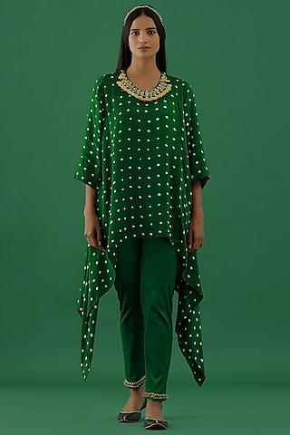 Green Bandhani Asymmetrical Tunic Set